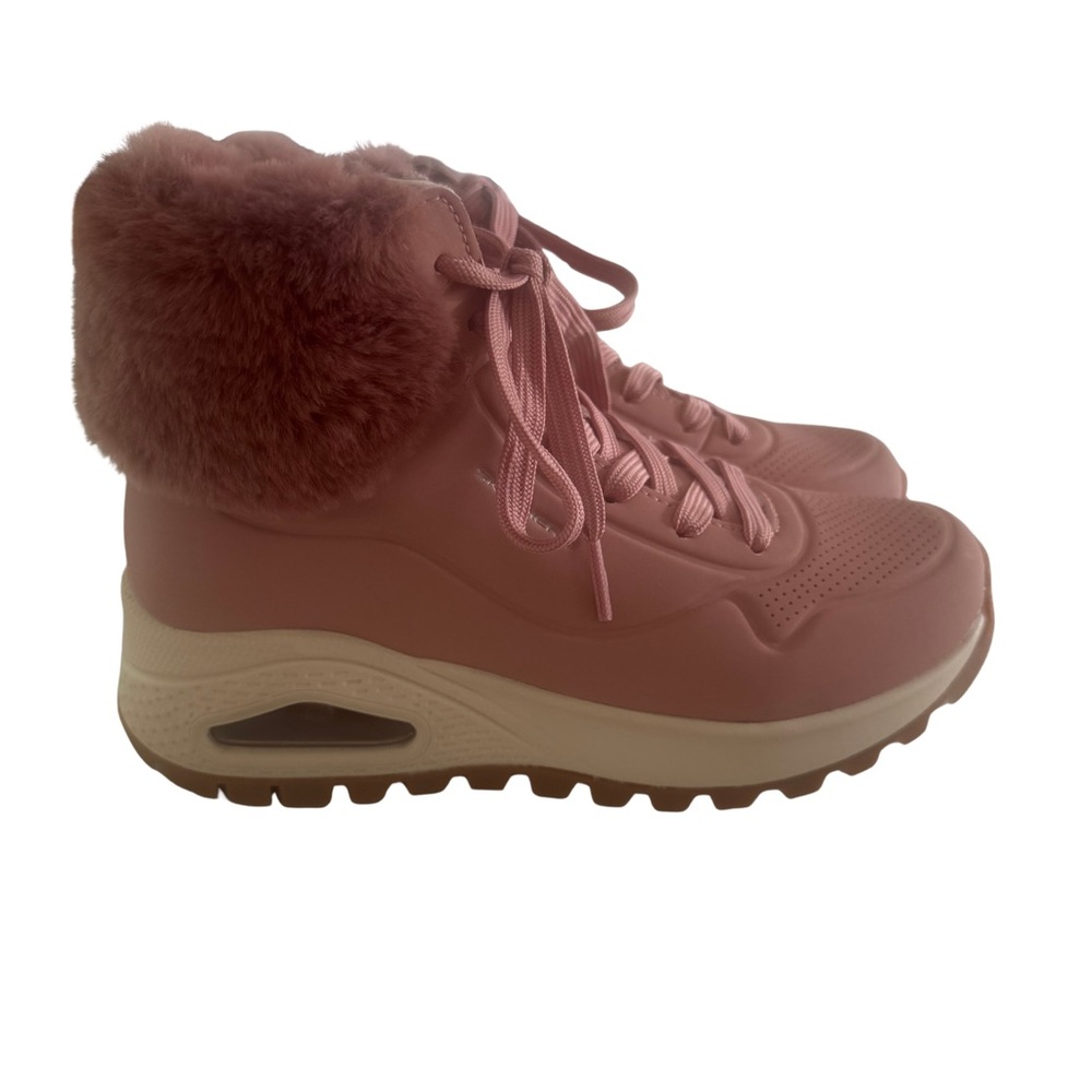 Skechers Uno Rugged Fall Air Ankle Boot Pink Faux Fur Skech-Air Women’s 5 NWOB - Picture 4 of 9